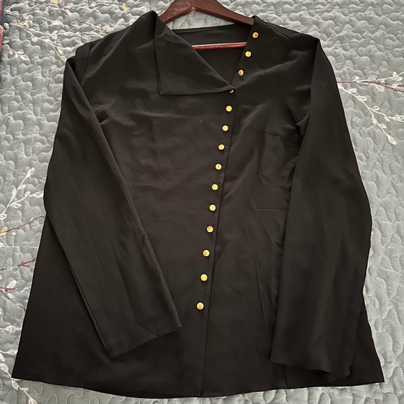 No Brand Tops - No Brand Women's Elegant Long Sleeve Black Top Gold Buttons Size M